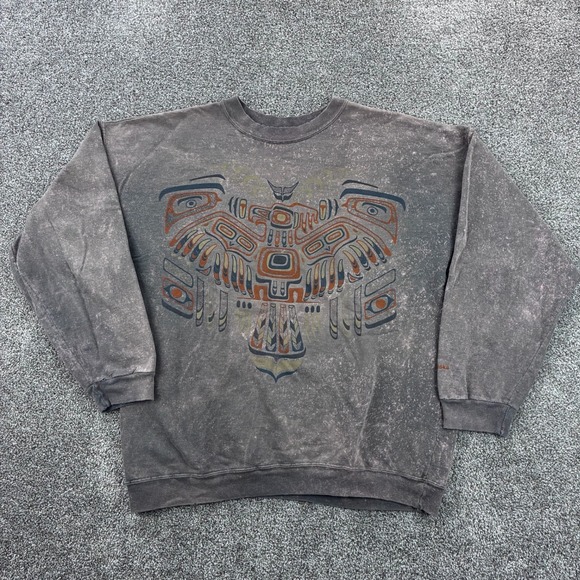 Vintage Art Unlimited Alaska Sweatshirt Mens L Juneau Tribal Native Acid Wash - Picture 1 of 6